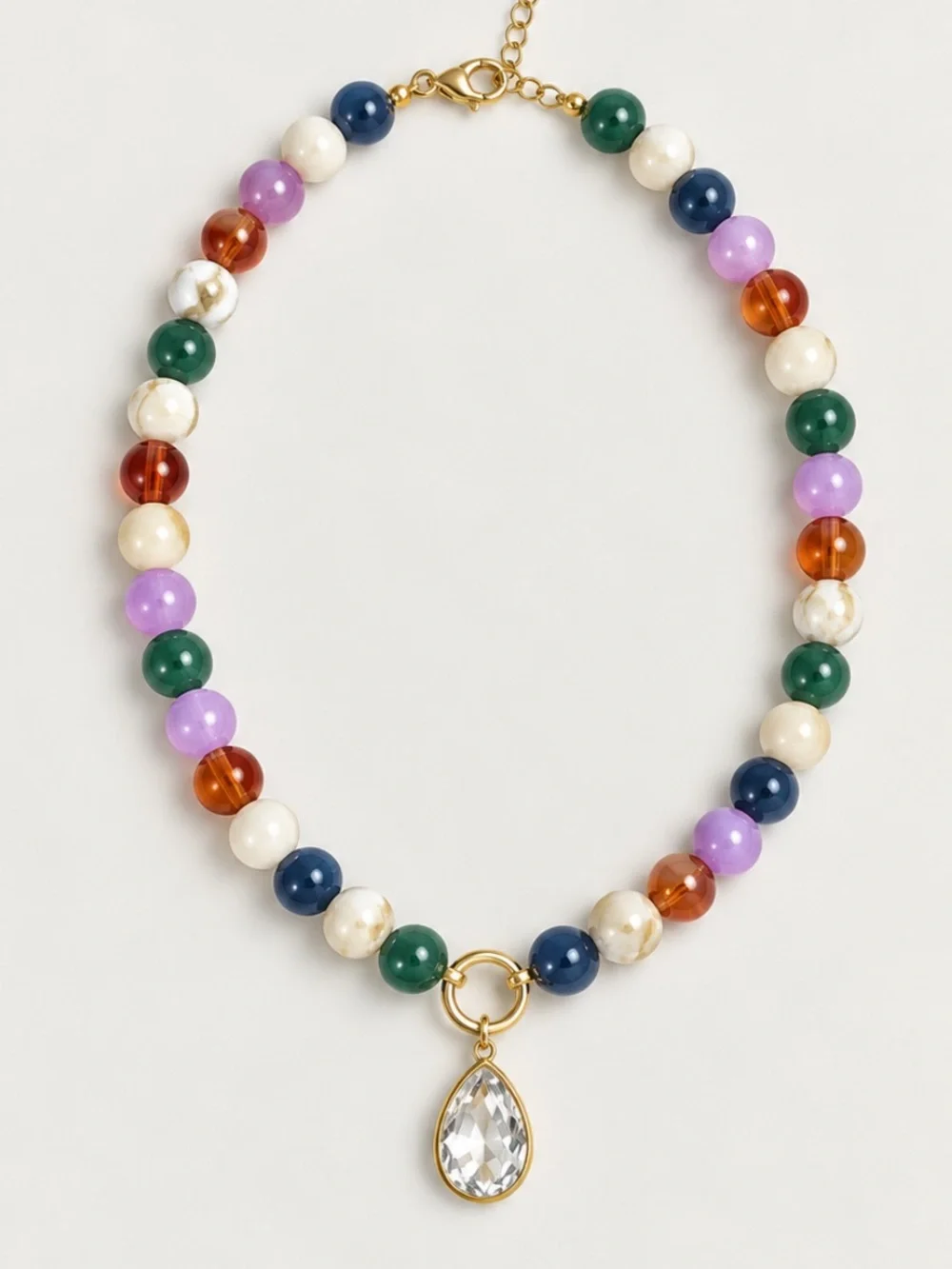 New! Green Violet Mixed Beaded Teardrop Crystal Necklace NWOT 3030